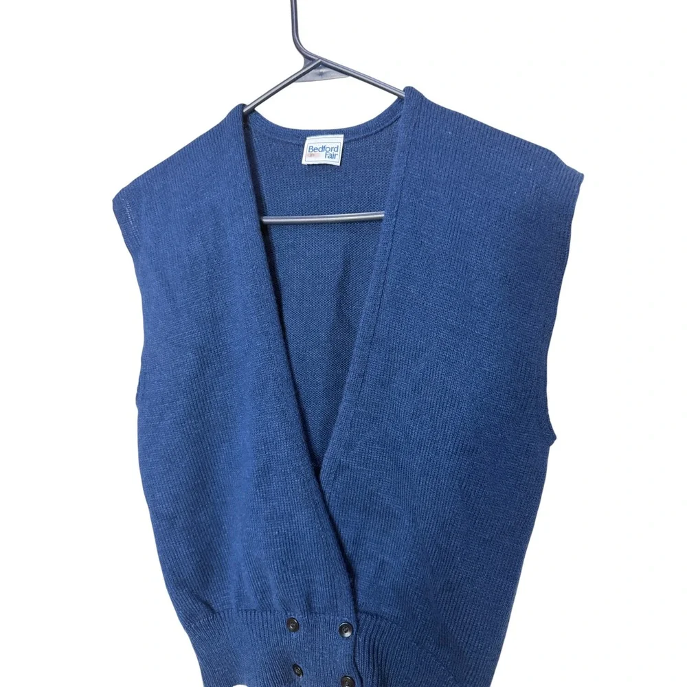 Bedford Fair Vintage Navy Blue Knit Sweater Vest V-Neck Sleeveless M